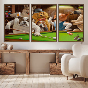 Dogs Playing Pool Canvas Wall Art Funny Gifts Dog Print