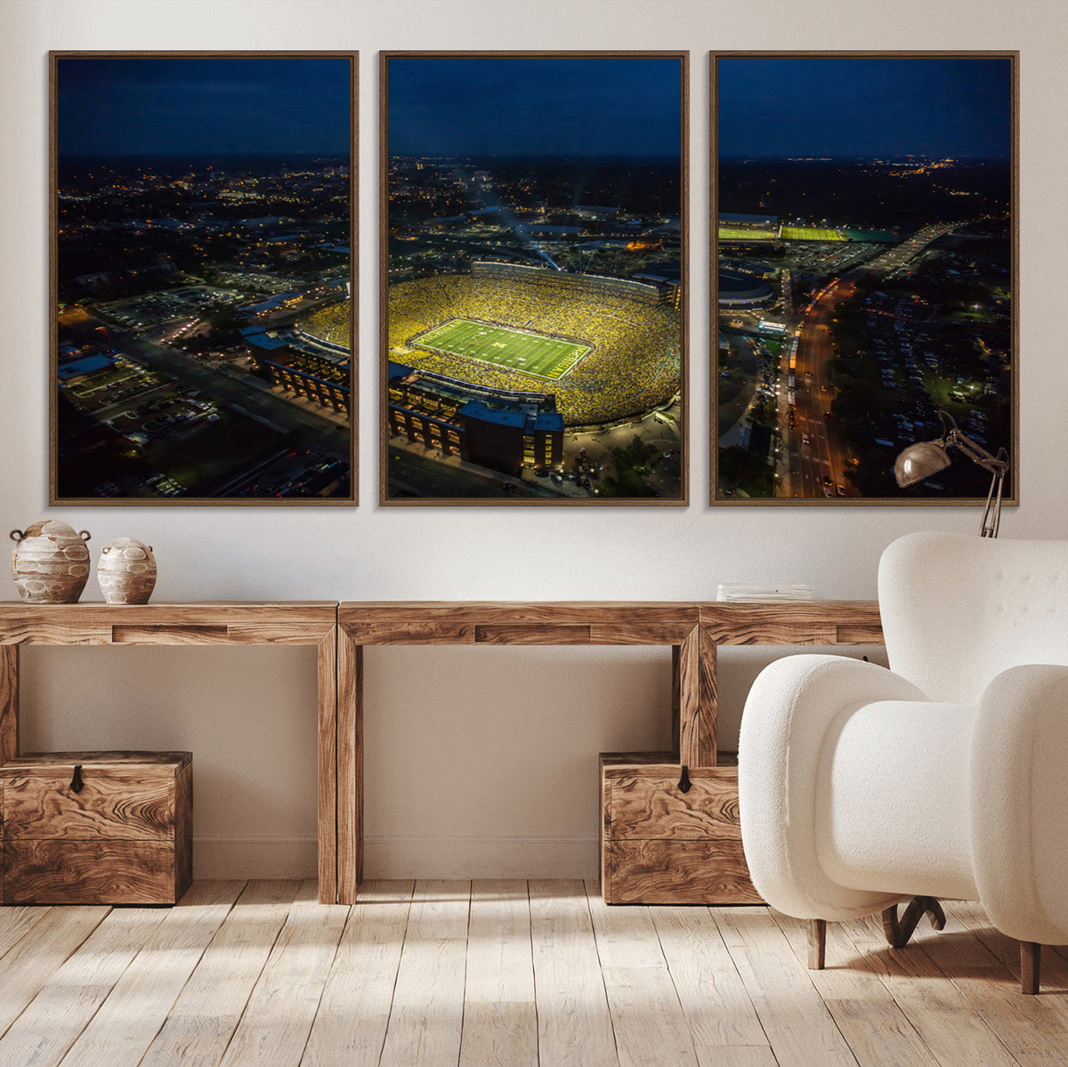 Michigan Stadium Night Game Wall Art – Sports Arena Aerial