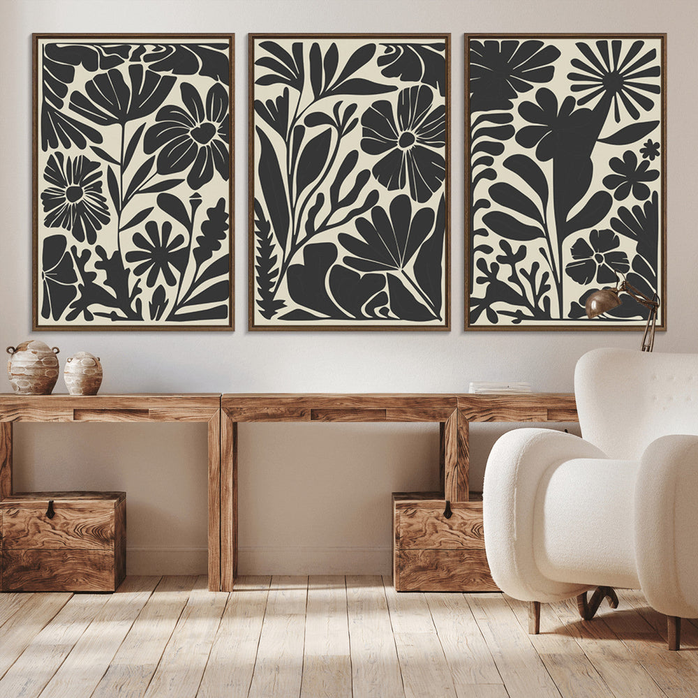 Modern Botanical Wall Art - Floral Black and White Canvas