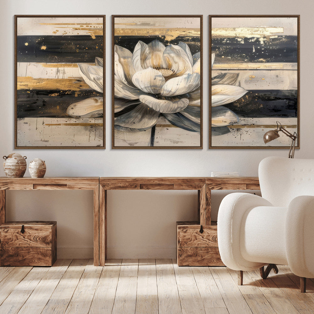 Lotus Flower Wall Art – Framed Abstract Floral Canvas