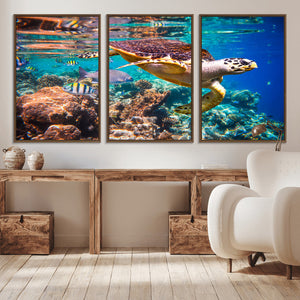 Sea Turtle Wall Art Canvas Print – Vibrant Ocean Coral Reef