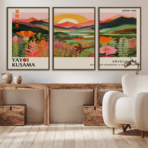Framed Yayoi Kusama Print, Vibrant Floral Mountain Art
