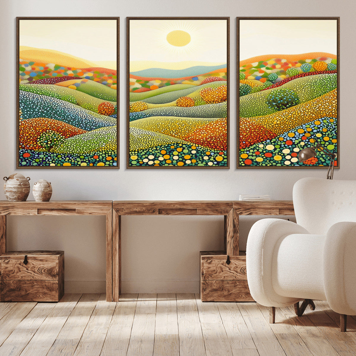 YAYOI KUSAMA Colorful Dot Art Landscape Canvas - Framed