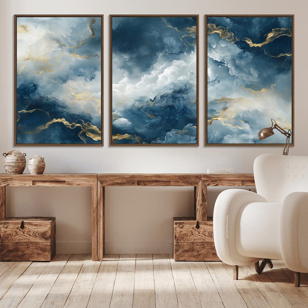 Large Abstract Print - Luxe Blue and Gold Abstract Canvas