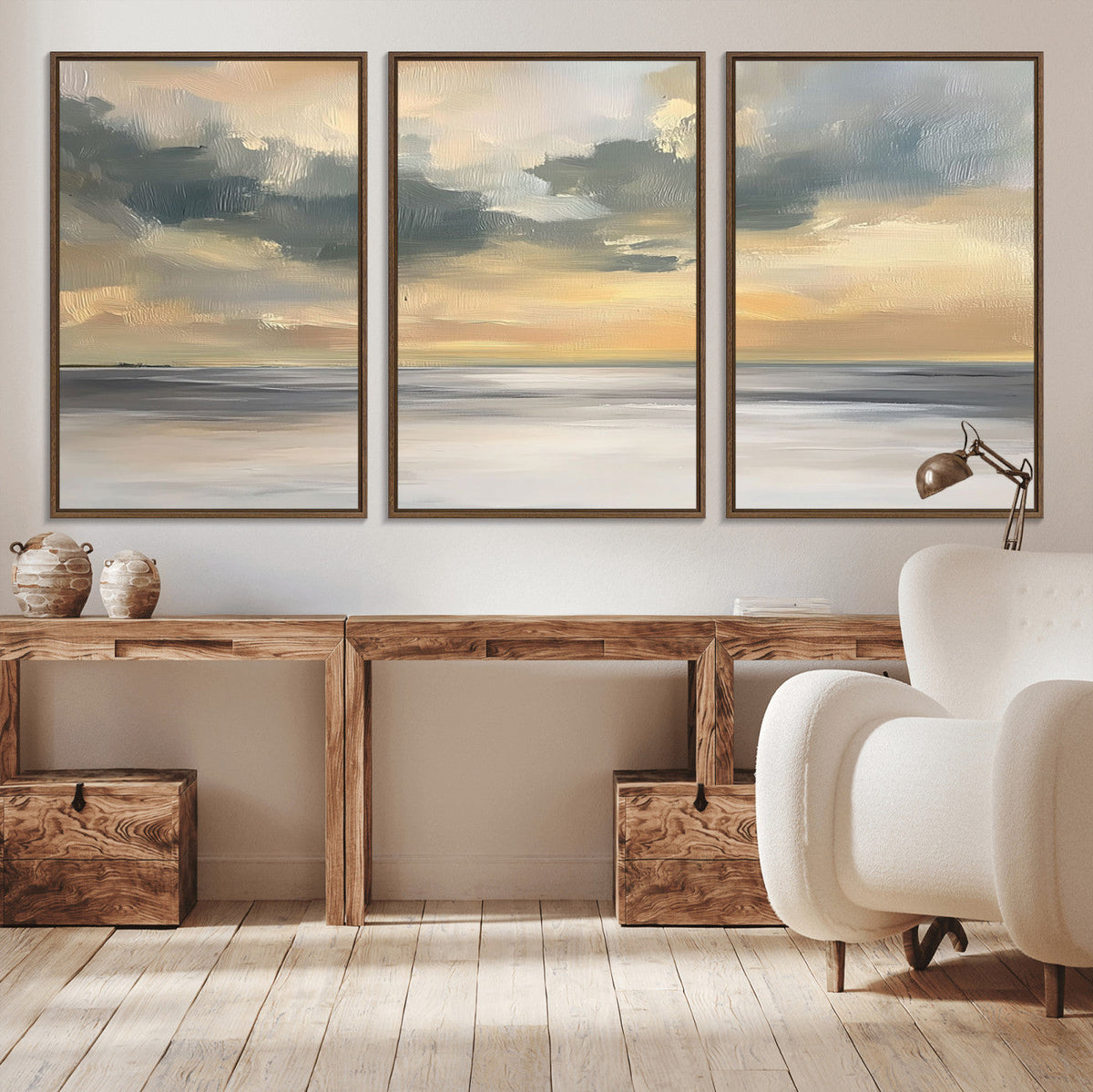 Modern Coastal Artwork with Vibrant Abstract Ocean Waves