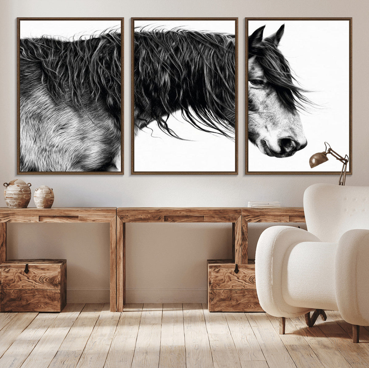 Black Horse Wall Art Canvas Print – Elegant Farmhouse Decor