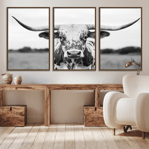 Highland Cow Wall Art Canvas Print – Black and White Western