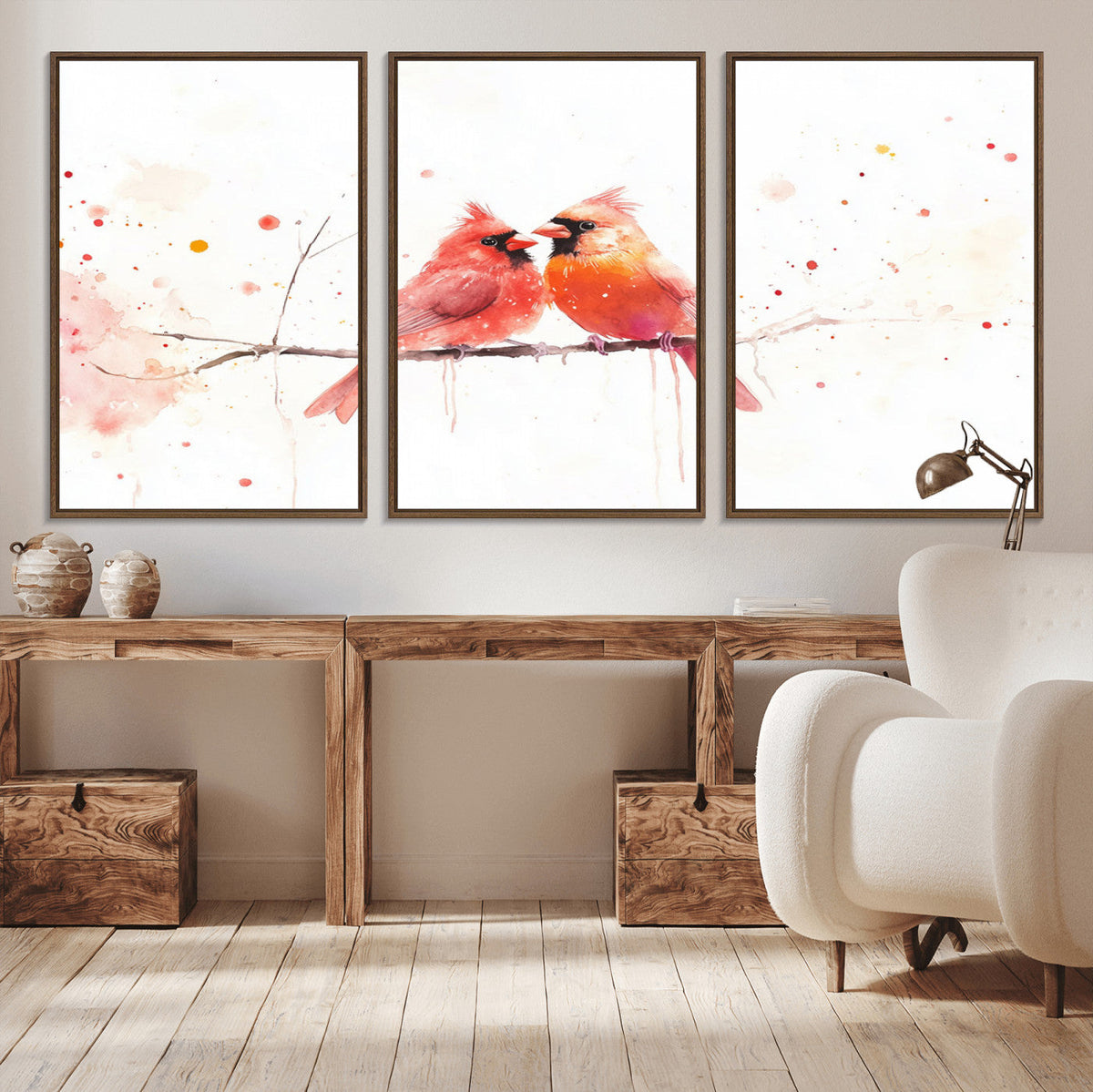 Cardinal Bird Canvas Wall Art - Male and Female Cardinal