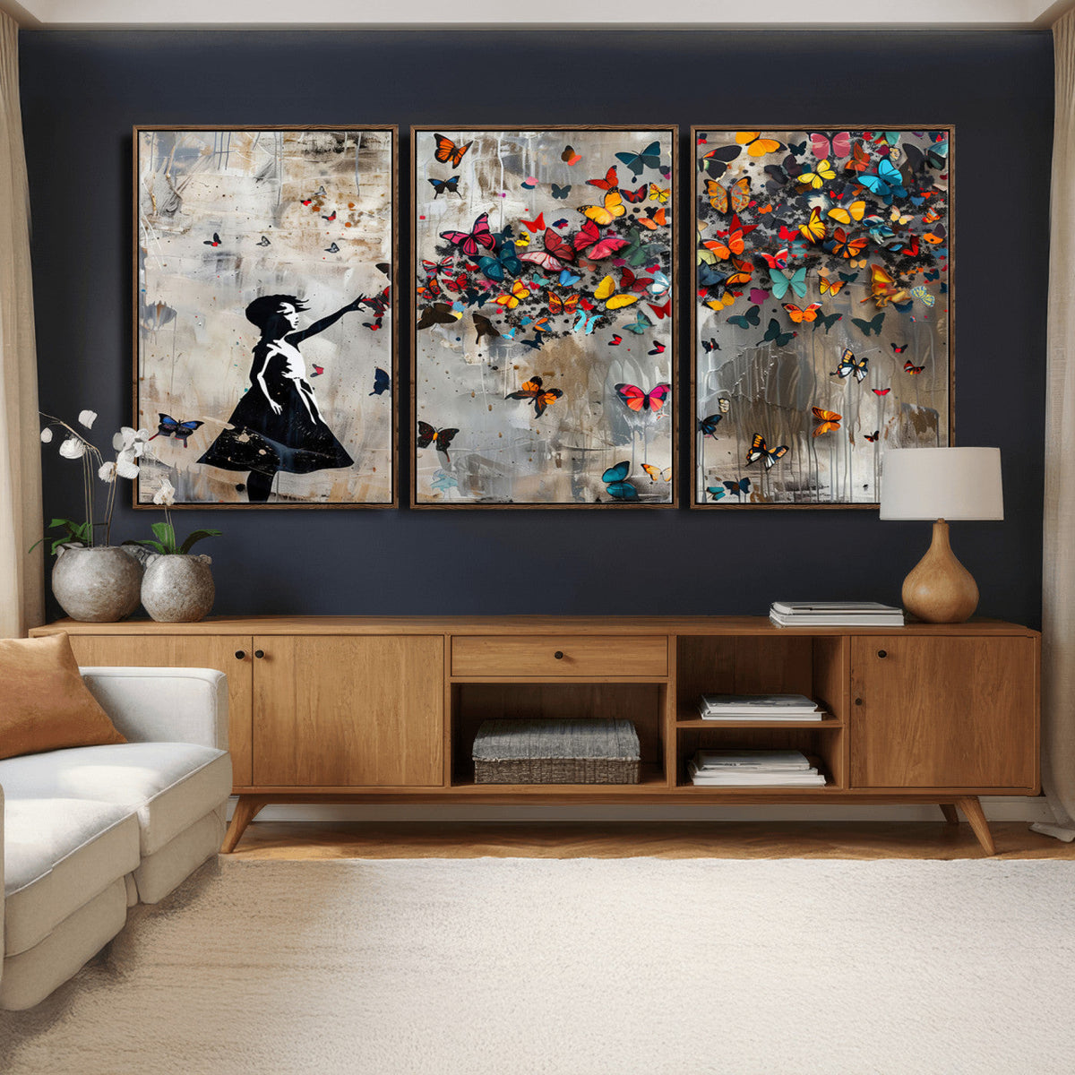 Butterfly Girl Wall Art – Vibrant Street Style Canvas Print,