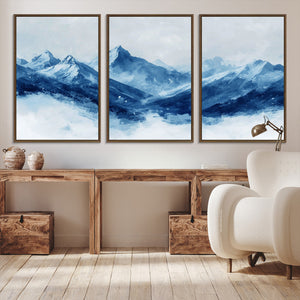 Blue Mountains Wall Art – Framed Snowy Range Canvas Artwork,