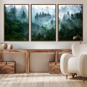 Misty Forest Wall Art Canvas Print – Framed Foggy Mountain