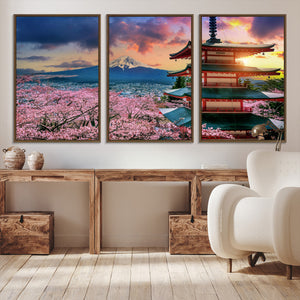 Mount Fuji Cherry Blossom Wall Art Canvas Print – Framed