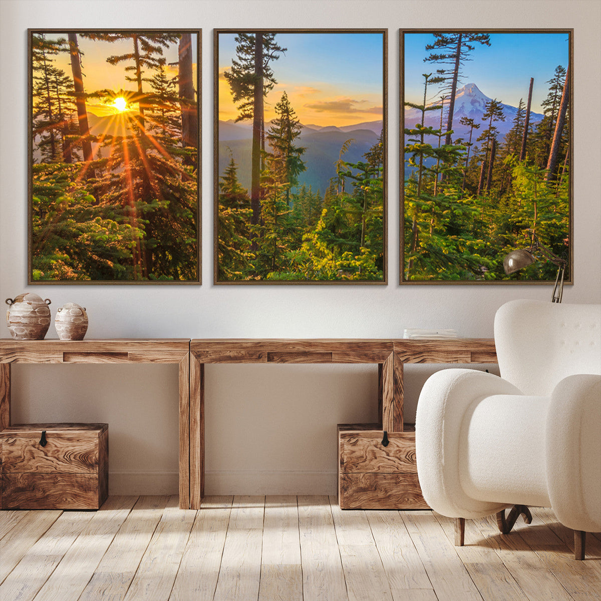 Forest Sunset Wall Art Canvas Print, Glowing Evening Light