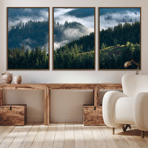 Misty Forest Wall Art Canvas Print – Pine Hills Foggy Trees