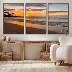 Tropical Beach Wall Art – Framed Sunset Ocean Canvas