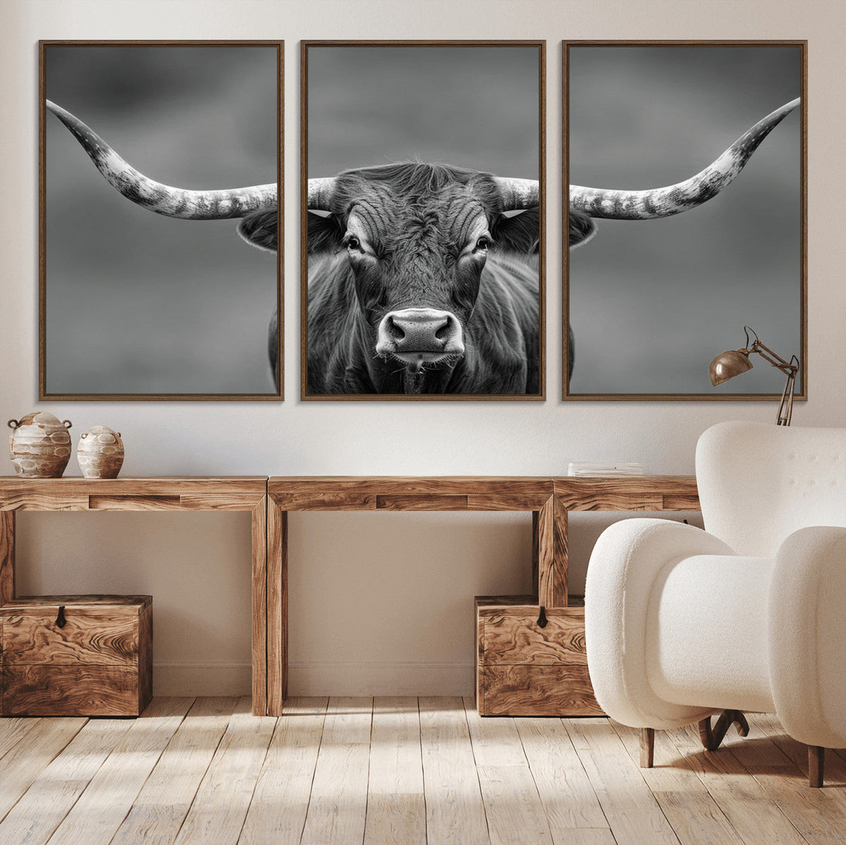 Texas Longhorn Wall Art Canvas Print – Framed Western Bull