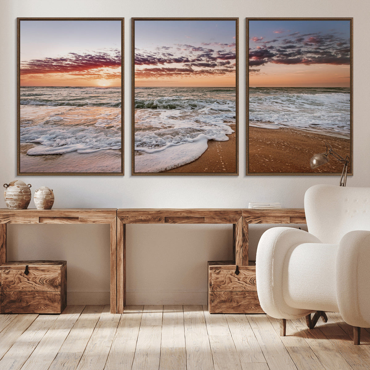 Ocean Sunset Wall Art Canvas Print – Framed Sandy Shore