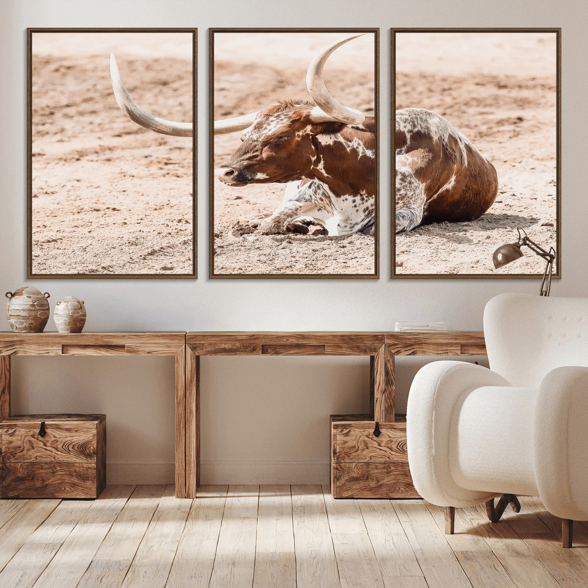 Texas Longhorn Wall Art – Framed Resting Bull Canvas