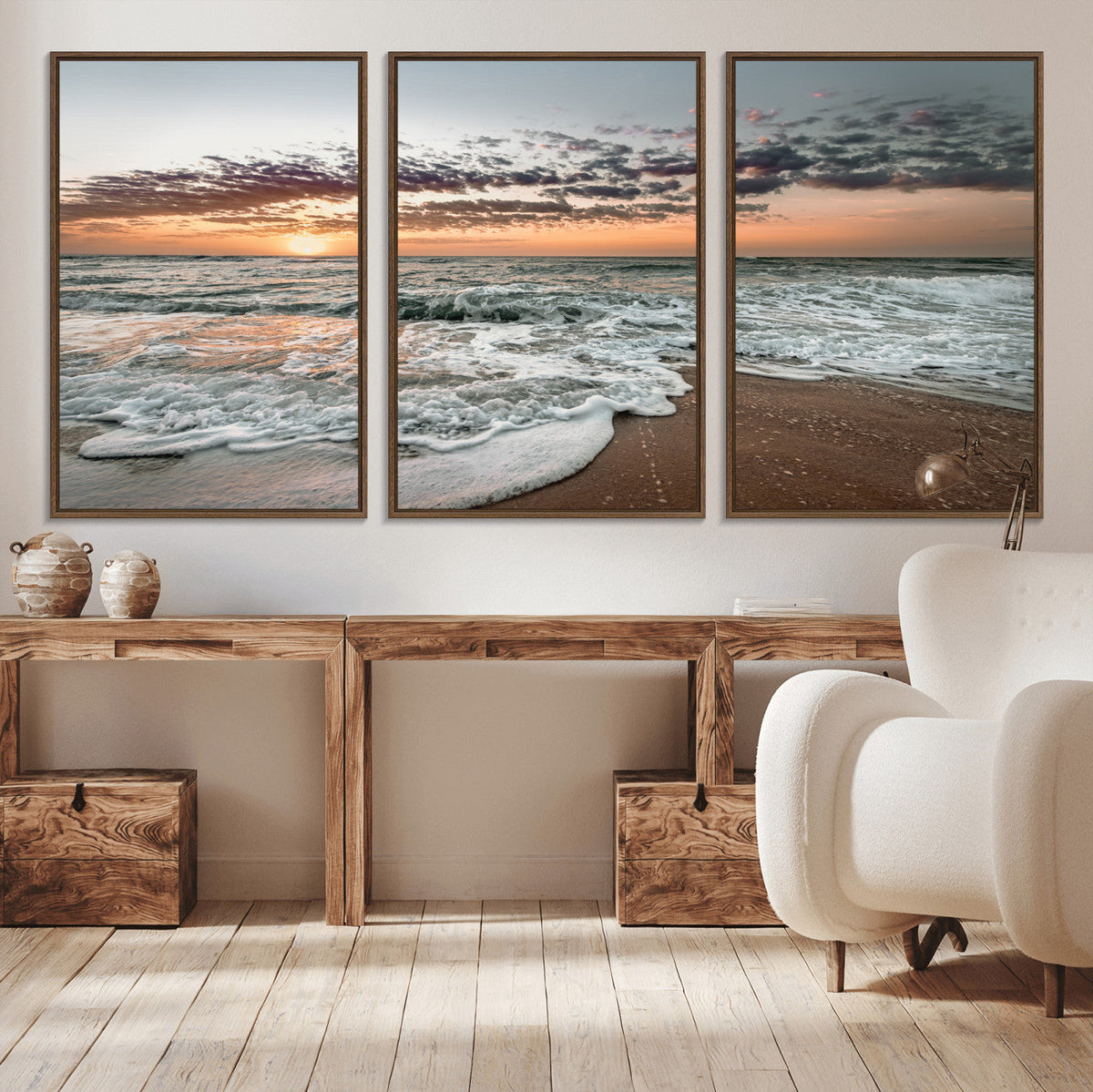 Ocean Sunset Wall Art Canvas Print – Framed Beach Waves
