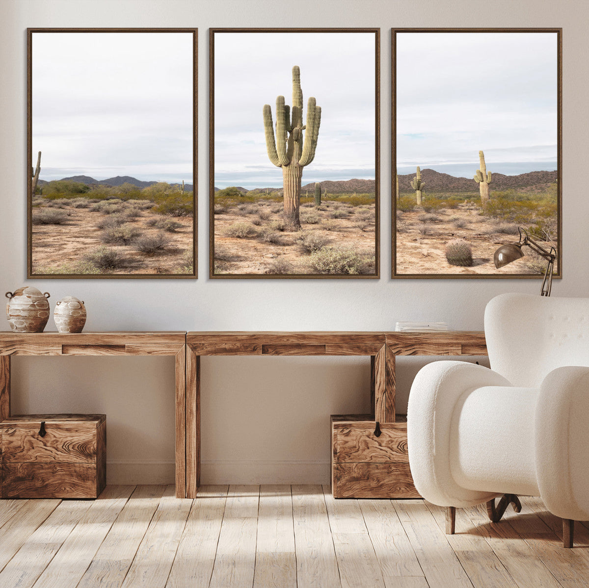 Saguaro Cactus Wall Art – Framed Desert Canvas Artwork,