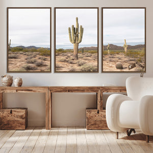 Saguaro Cactus Wall Art – Framed Desert Canvas Artwork,