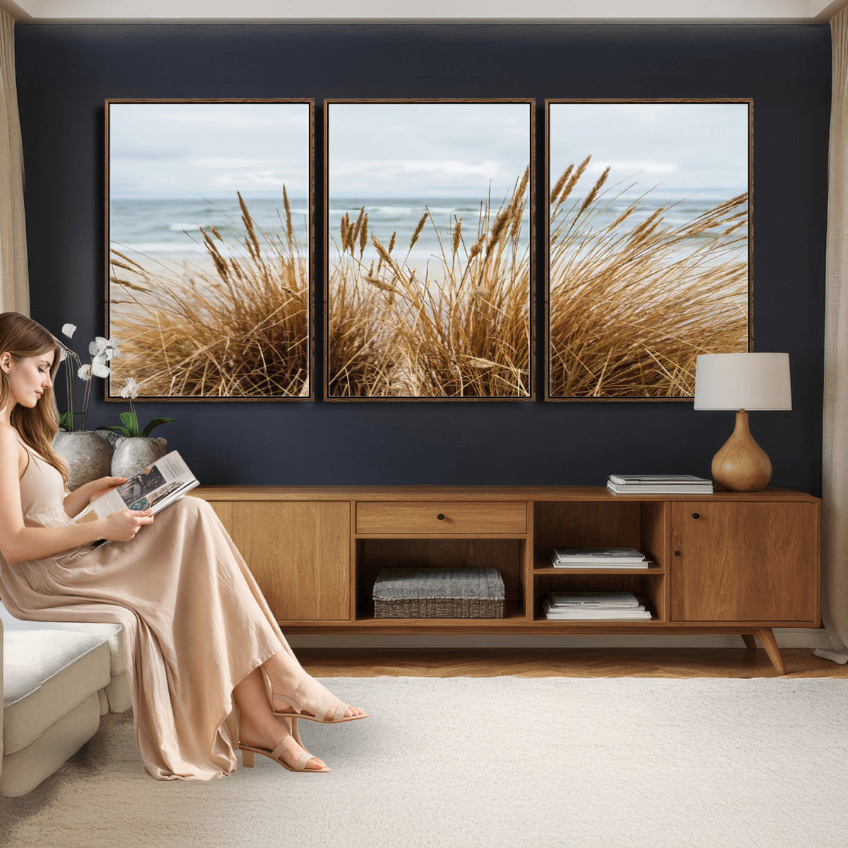 Beach Grass Wall Art Canvas Print – Framed Coastal Dunes Art