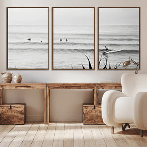 Surfer Silhouette Wall Art – Framed Calm Ocean Canvas
