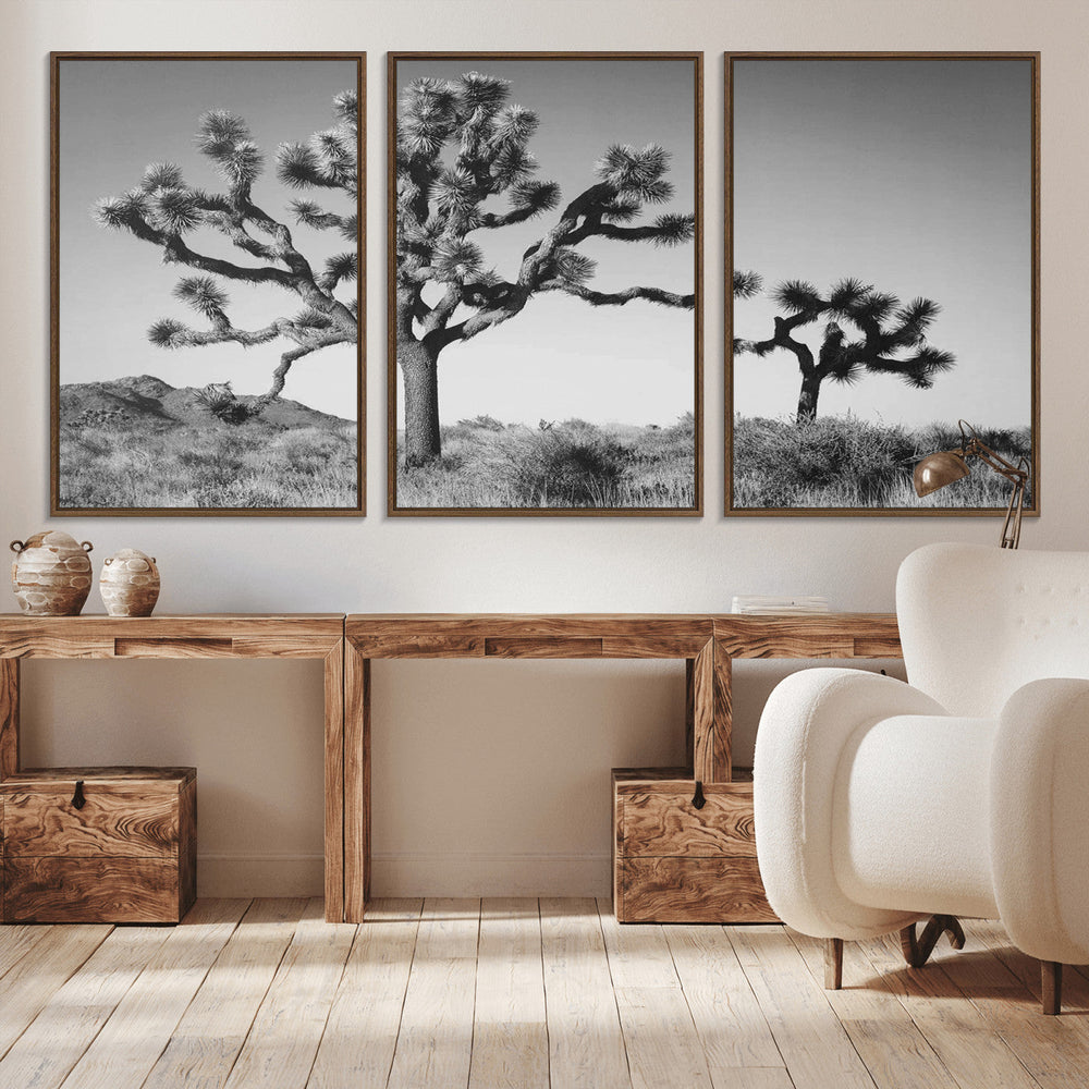 Joshua Tree Wall Art Canvas Print – Framed Monochrome Desert