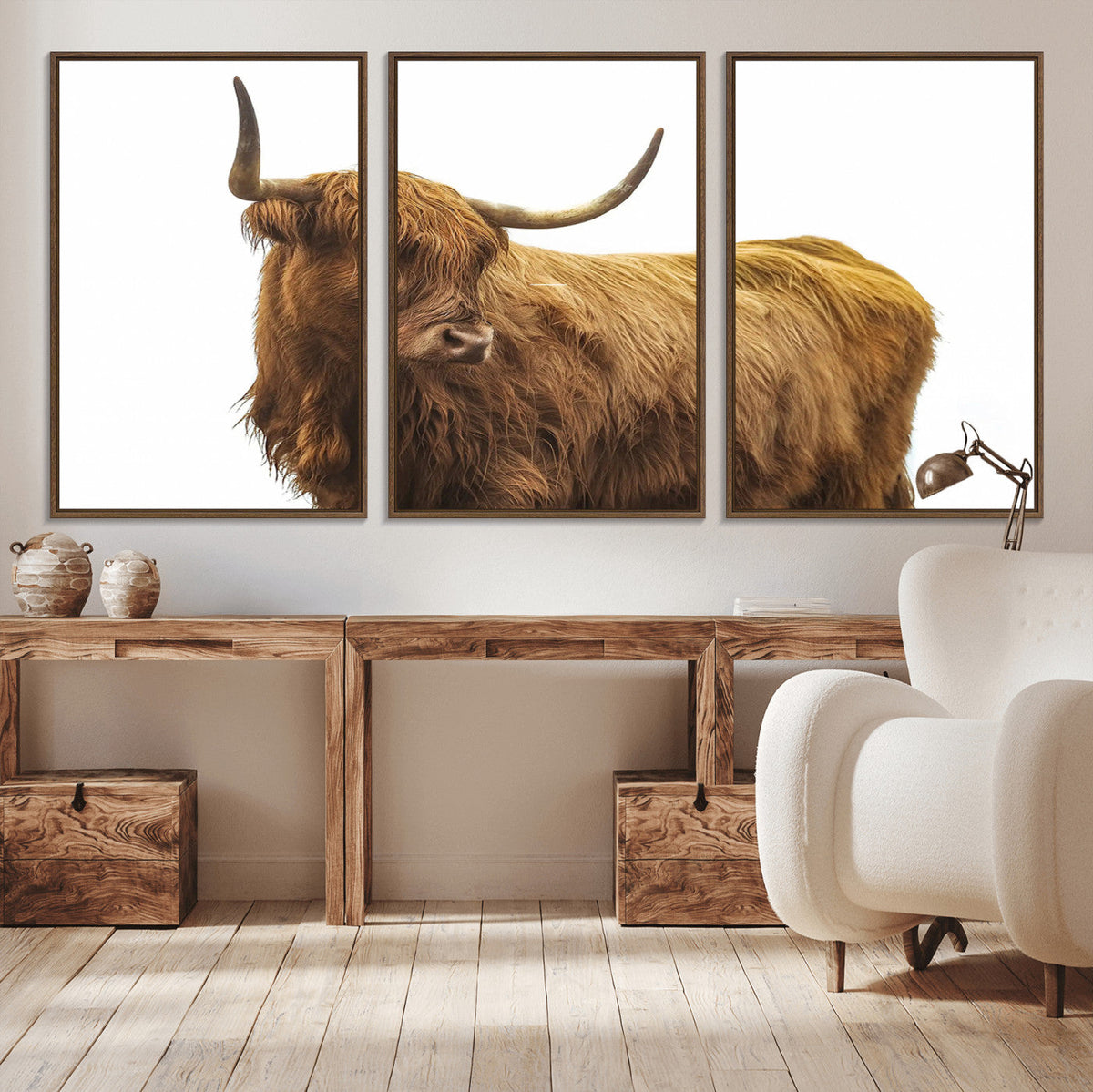 Highland Cow Wall Art Canvas Print – Framed Farmhouse Rustic