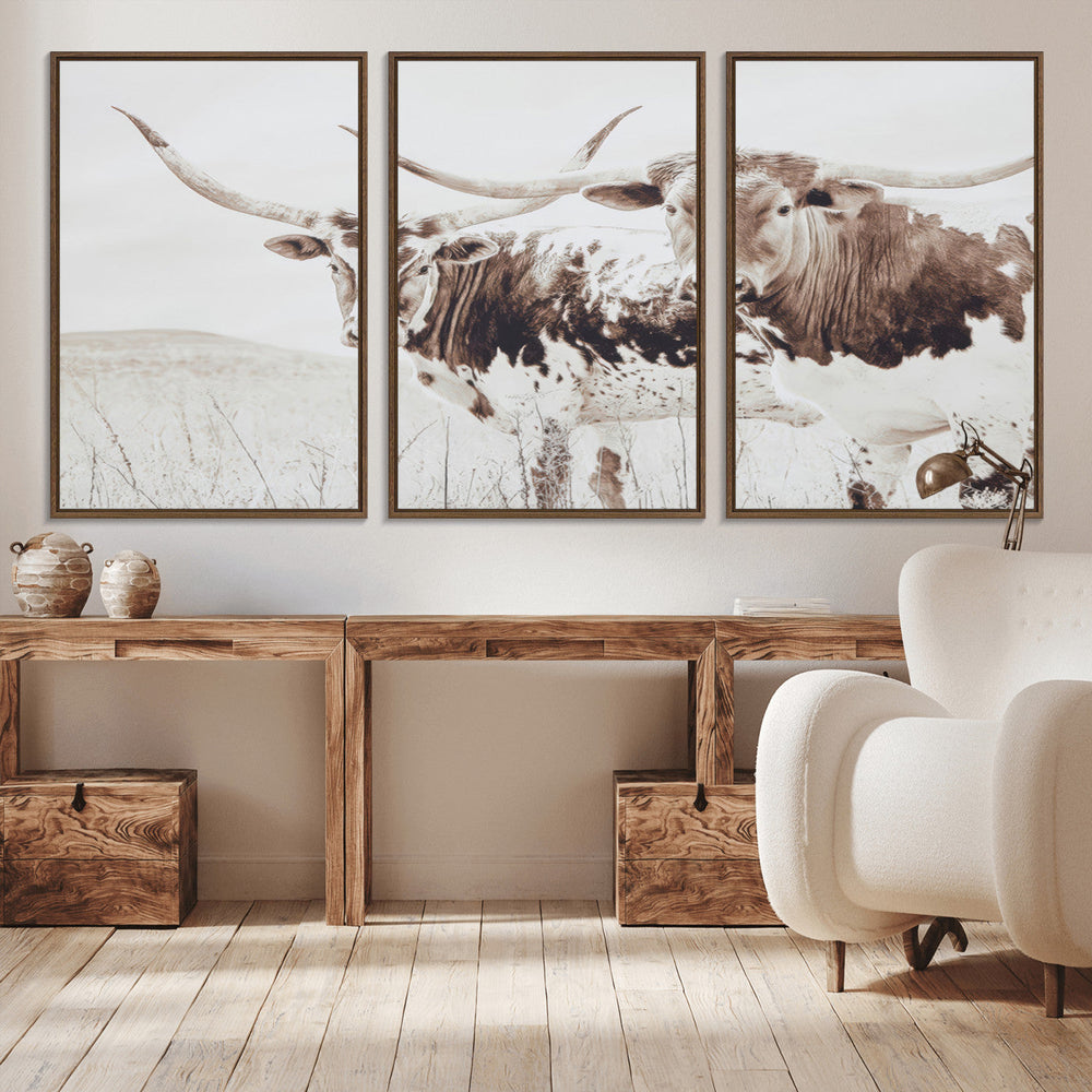 Longhorn Wall Art Canvas Print – Framed Western Cow Rustic