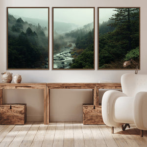 Misty Forest Wall Art Canvas Print – Framed Foggy River