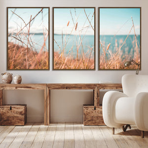 Coastal Grass Landscape Wall Art Canvas Print – Golden