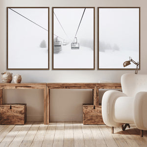 Ski Lift Wall Art Canvas Print – Snowy Alpine Landscape