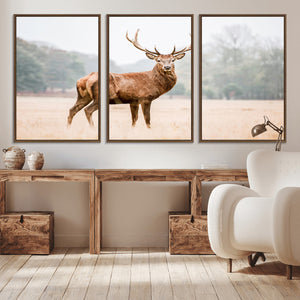Vintage Wildlife Wall Art Canvas Print – Misty Landscape