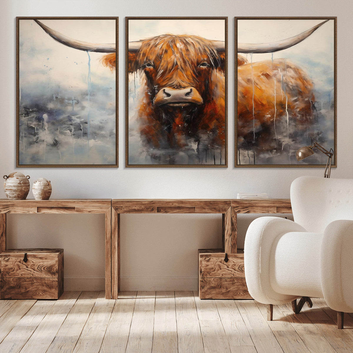 Scottish Highland Wall Art Canvas Print, Framed Longhorn Art