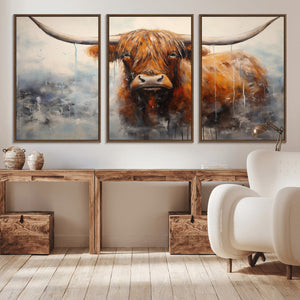 Scottish Highland Wall Art Canvas Print, Framed Longhorn Art