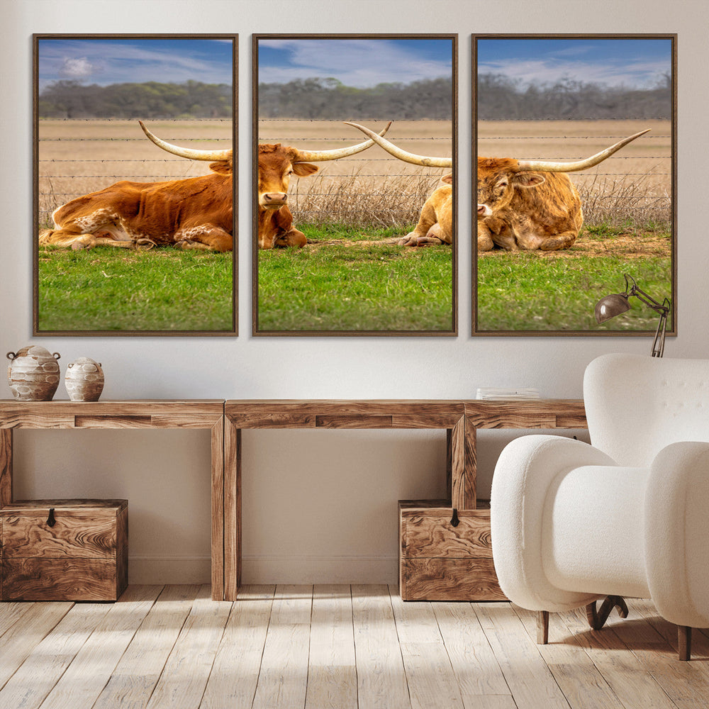 Texas Longhorn Pair Wall Art Canvas Print – Peaceful Rustic