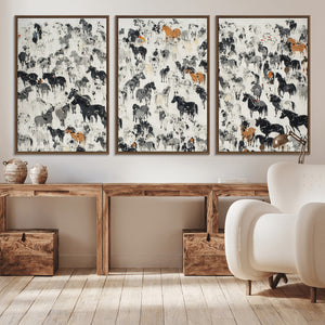 Wild Horse Stampede Wall Art Canvas Print – Monochrome