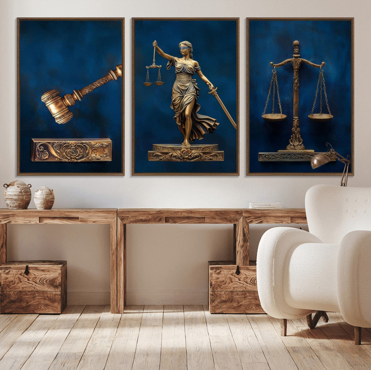 Lady Justice Wall Art Canvas Print – Elegant Gold Legal