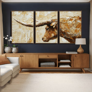 Rustic Longhorn Bull Wall Art Canvas Print – Vintage Western