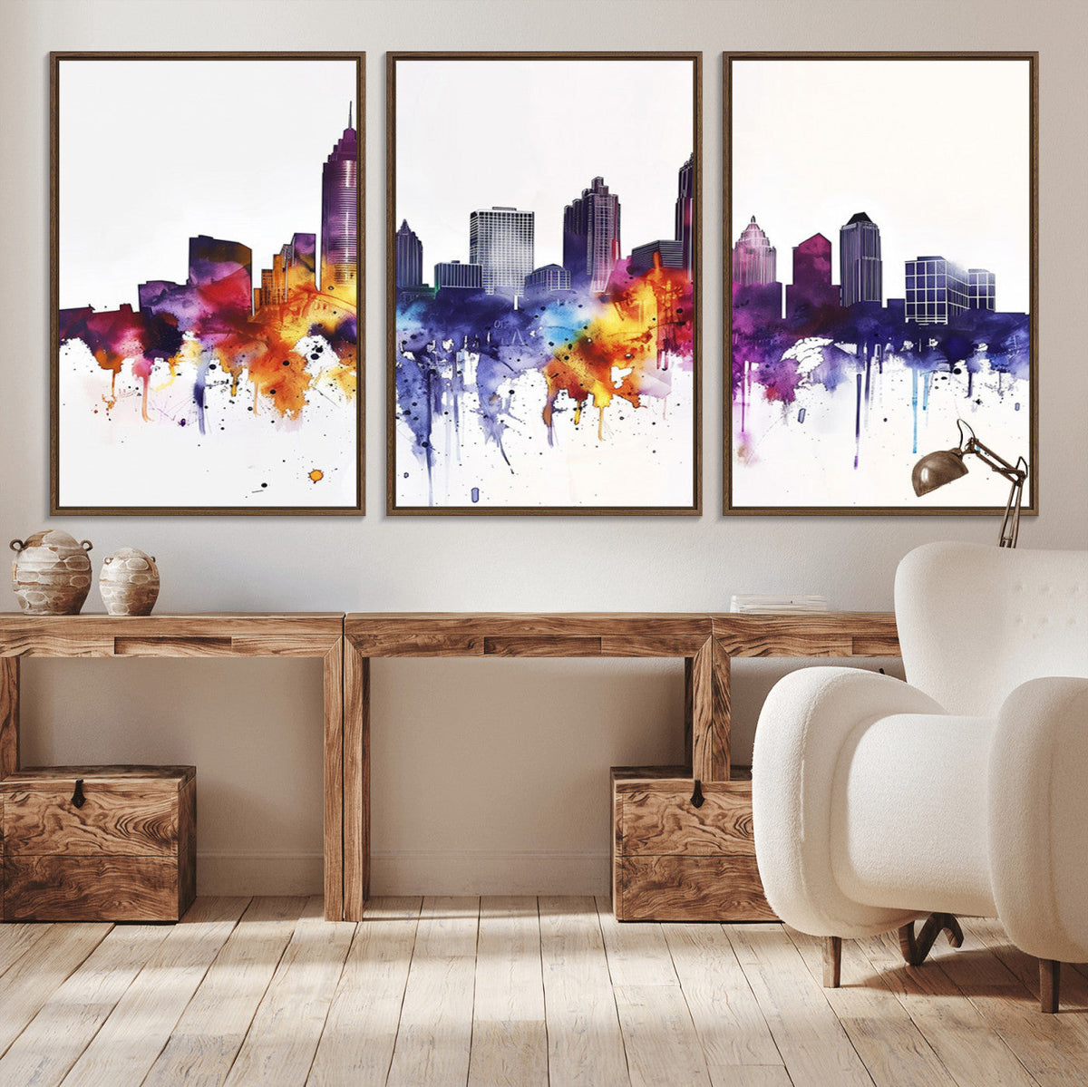 Atlanta Skyline Wall Art Canvas Print – Framed Colorful