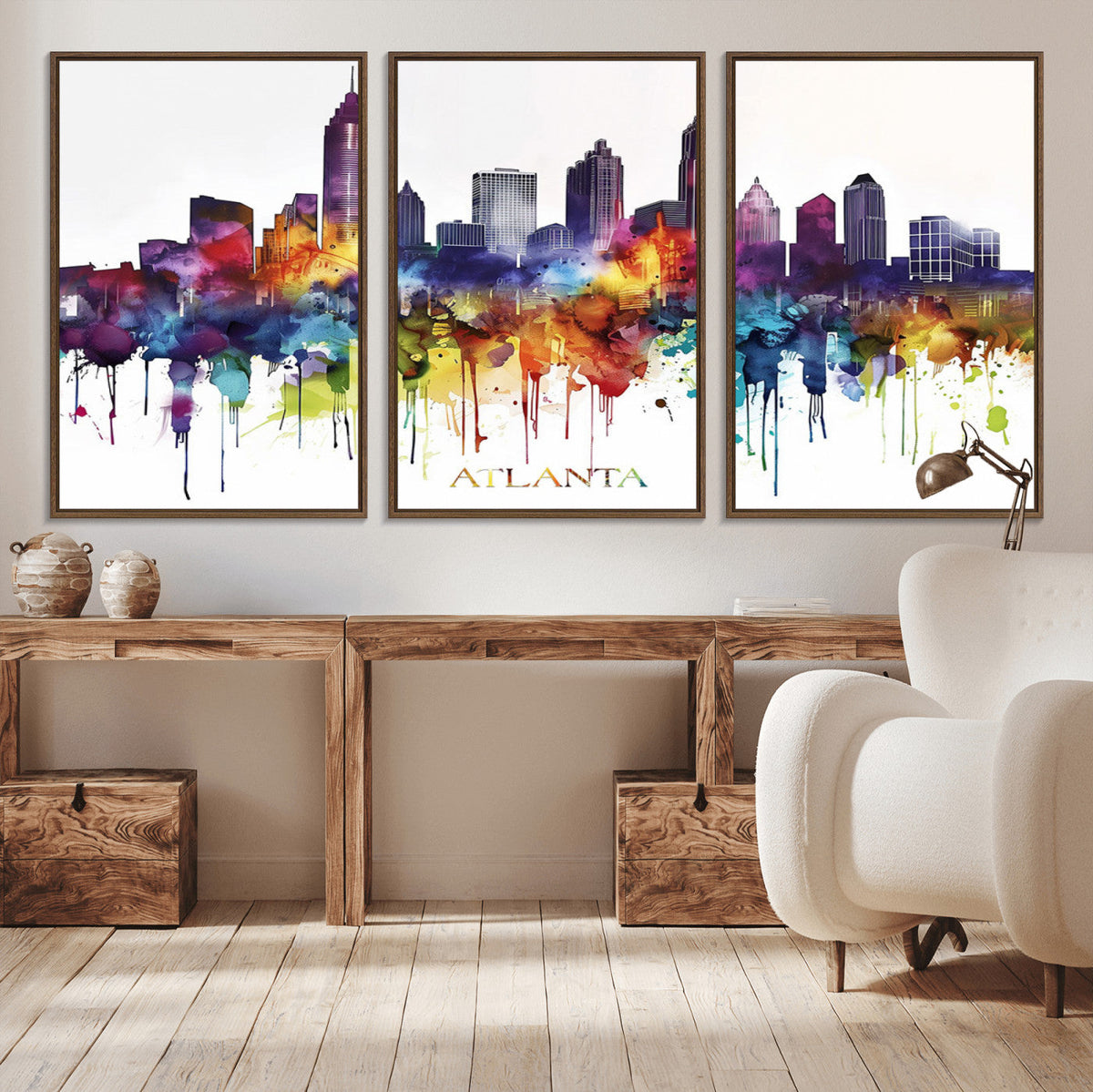 Atlanta Skyline Wall Art Canvas Print – Framed Colorful
