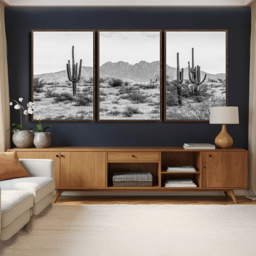 Black White Arizona Desert Canvas Wall Art Cactus Farmhouse
