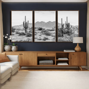 Black White Arizona Desert Canvas Wall Art Cactus Farmhouse