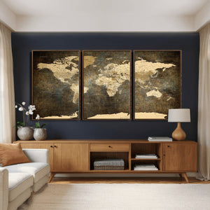 Large Framed Vintage World Map Wall Art Print for Home Wall