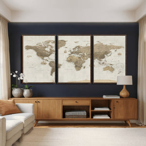 Detailed World Map Wall Art Canvas Print
