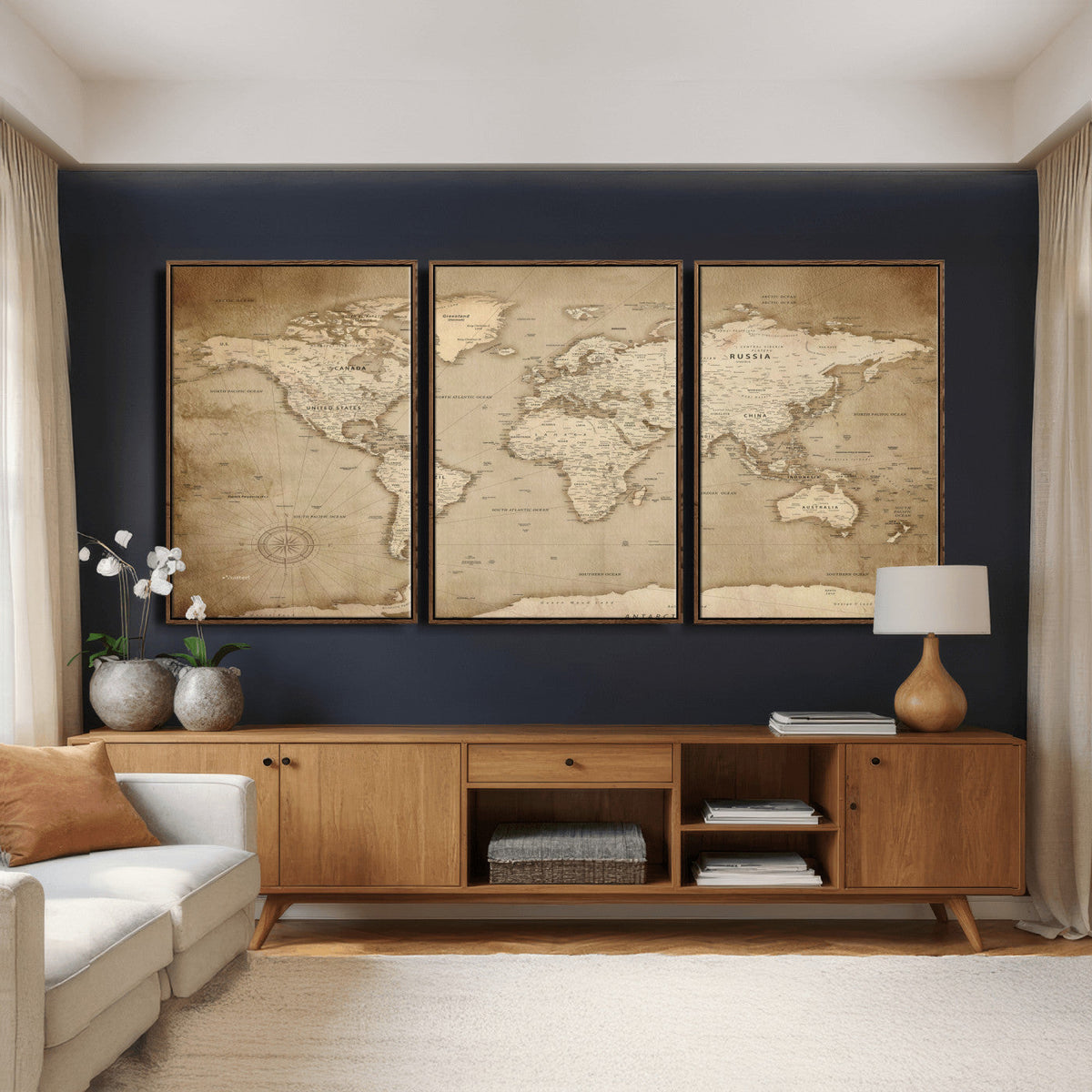 Colorful Watercolor World Map Canvas Wall Art – Framed