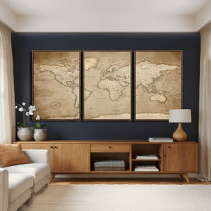 Colorful Watercolor World Map Canvas Wall Art – Framed