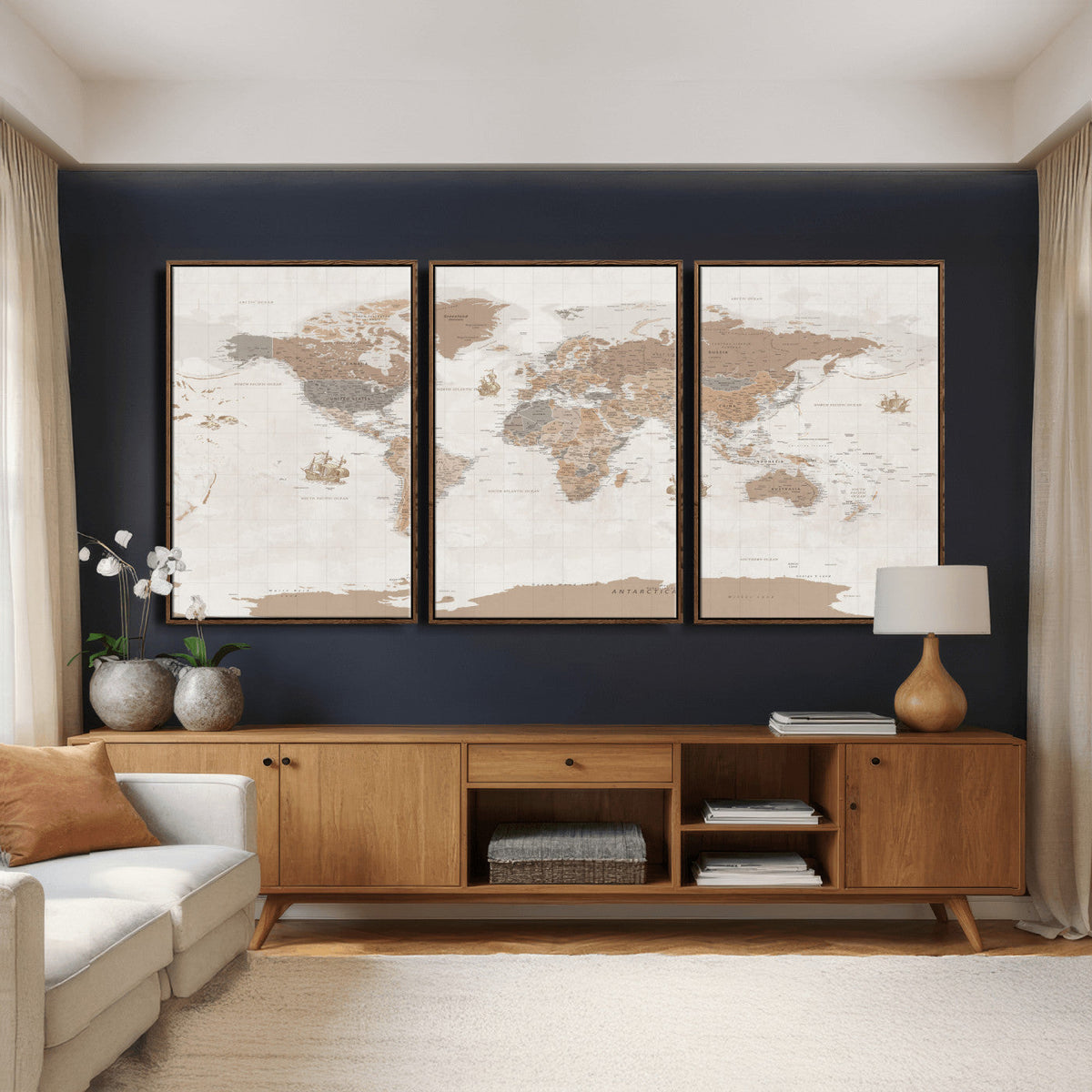 Framed Large World Map Canvas Print for Office Decor