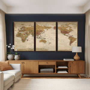 Vintage Detailed World Map Wall Art Canvas Print – Antique